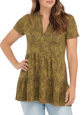 Women's Short Sleeve Julianna Crepe Button Down Tunic