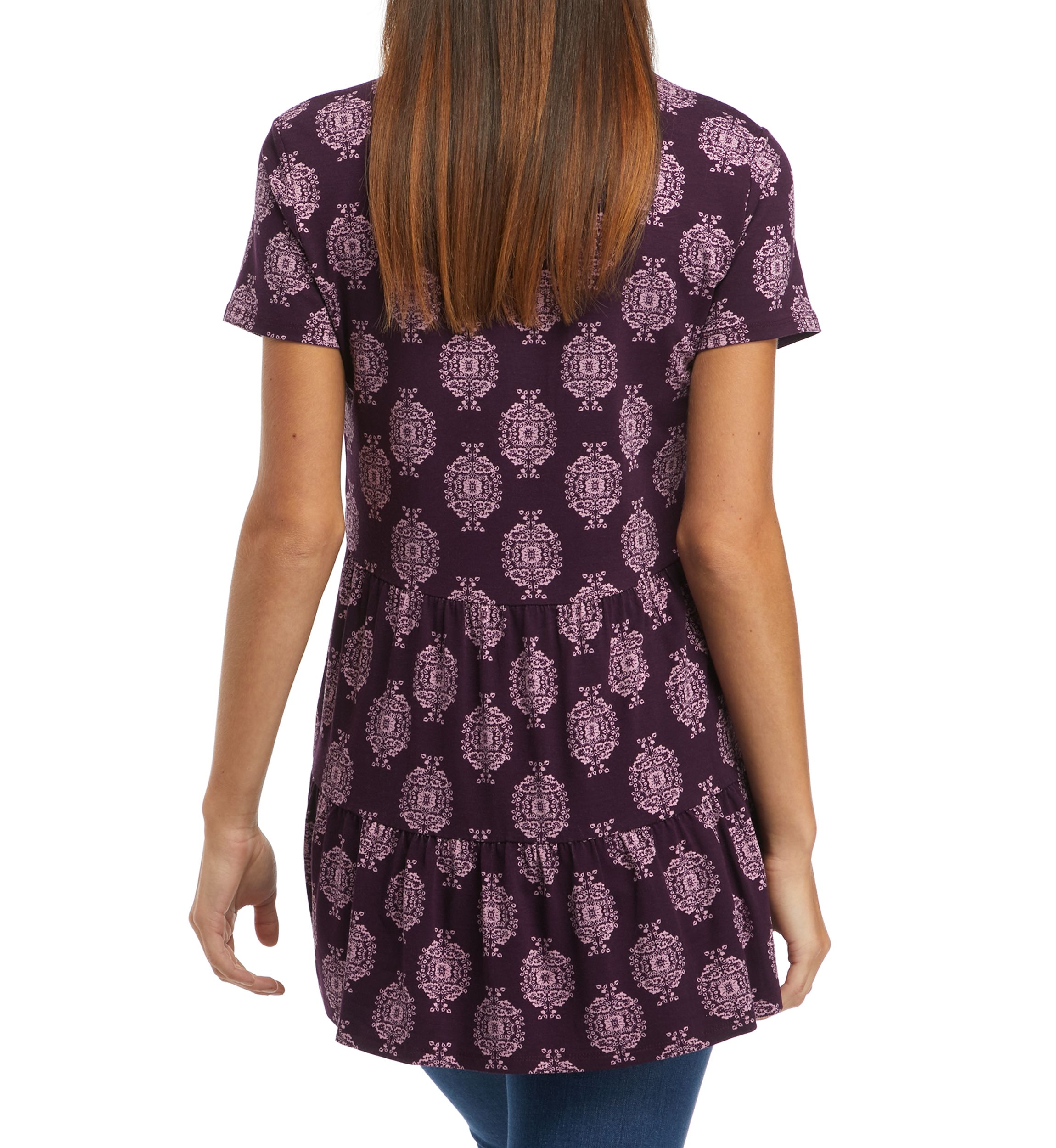 Womens Short Sleeve Julianna Crepe Button Down Tunic