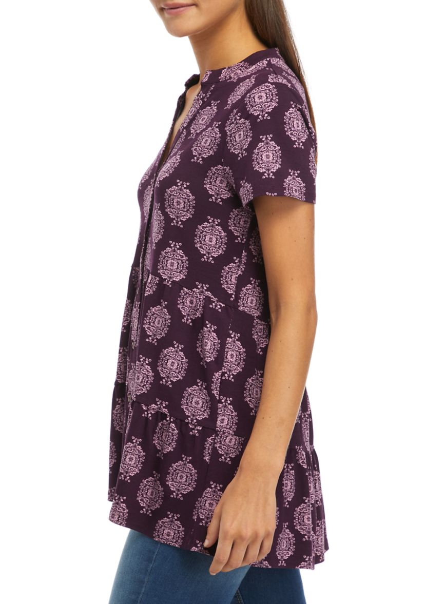 Womens Short Sleeve Julianna Crepe Button Down Tunic