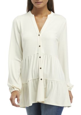 Womens Long Sleeve Julianna Crepe Button Down Tunic 