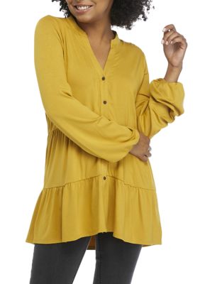 Womens Long Sleeve Julianna Crepe Button Down Tunic 