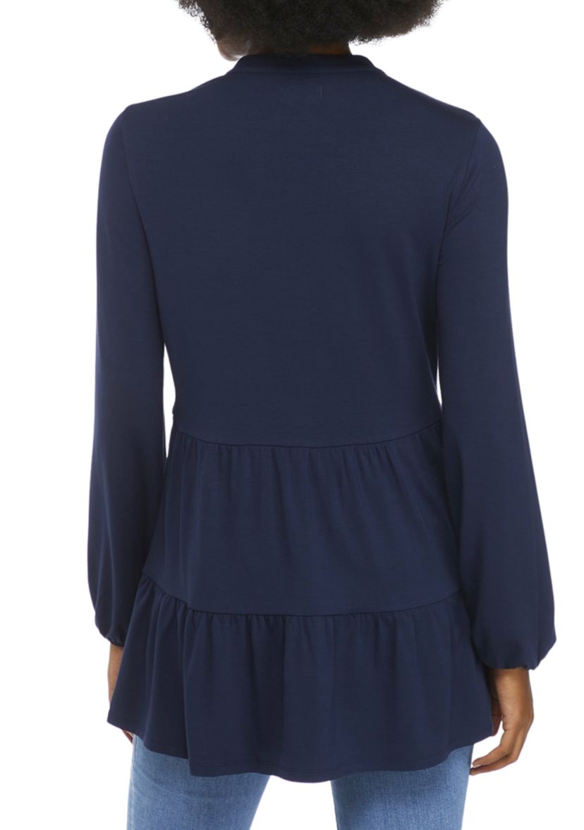 Womens Long Sleeve Julianna Crepe Button Down Tunic 