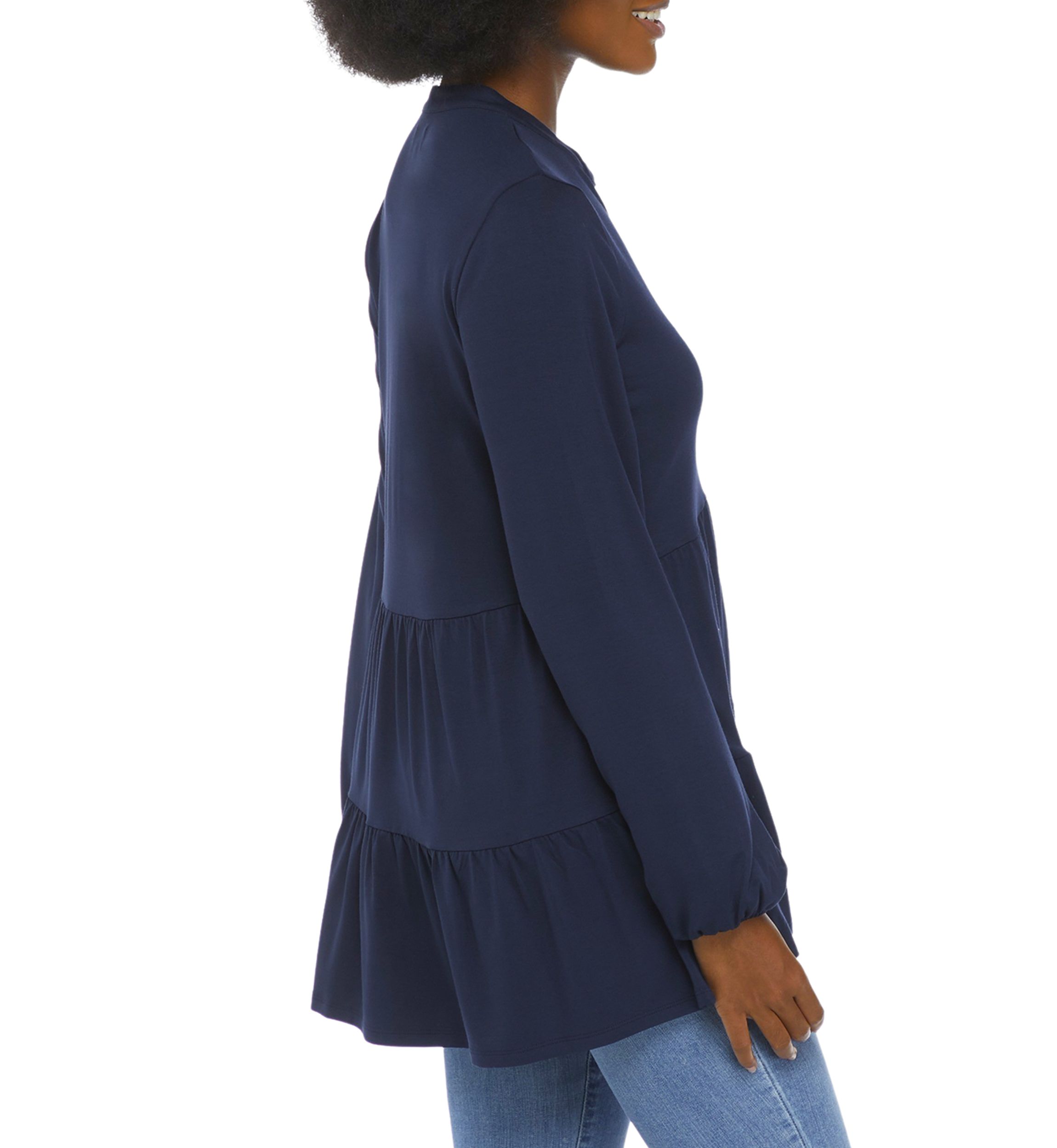 Womens Long Sleeve Julianna Crepe Button Down Tunic 