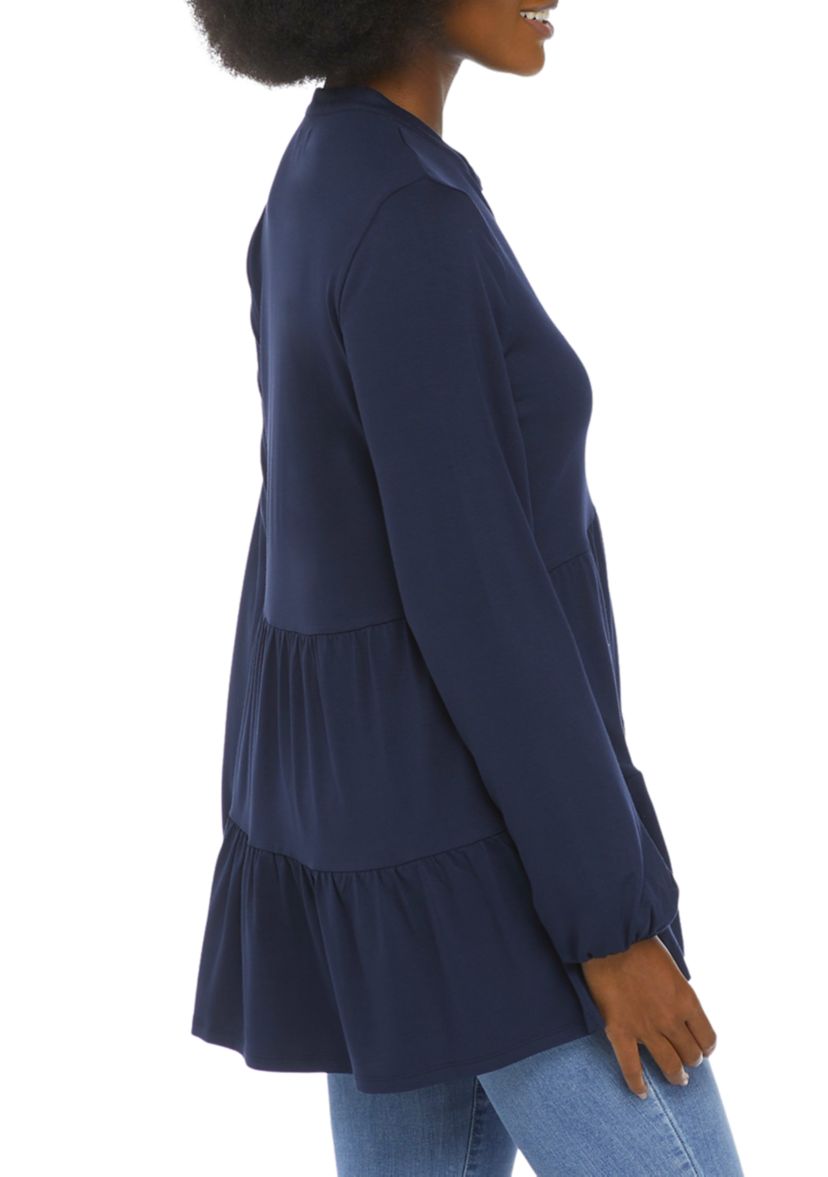 Womens Long Sleeve Julianna Crepe Button Down Tunic 