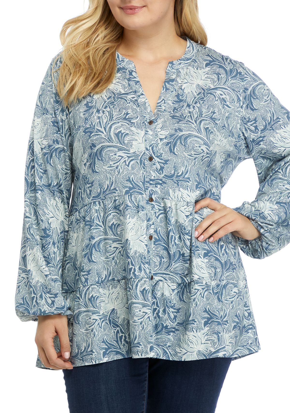 Plus Size Long Sleeve Julianna Crepe Button Down Tunic