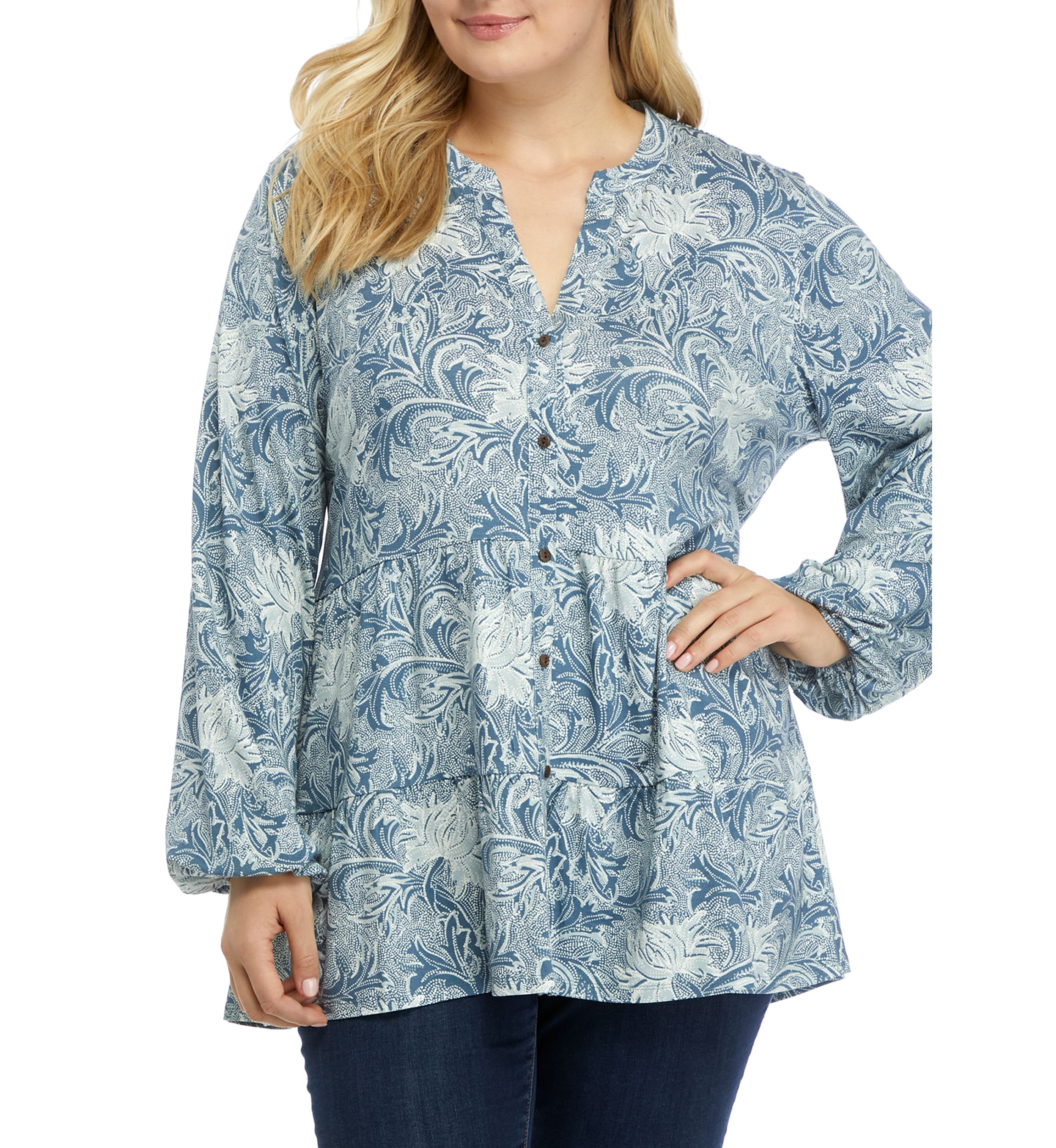 Plus Size Long Sleeve Julianna Crepe Button Down Tunic