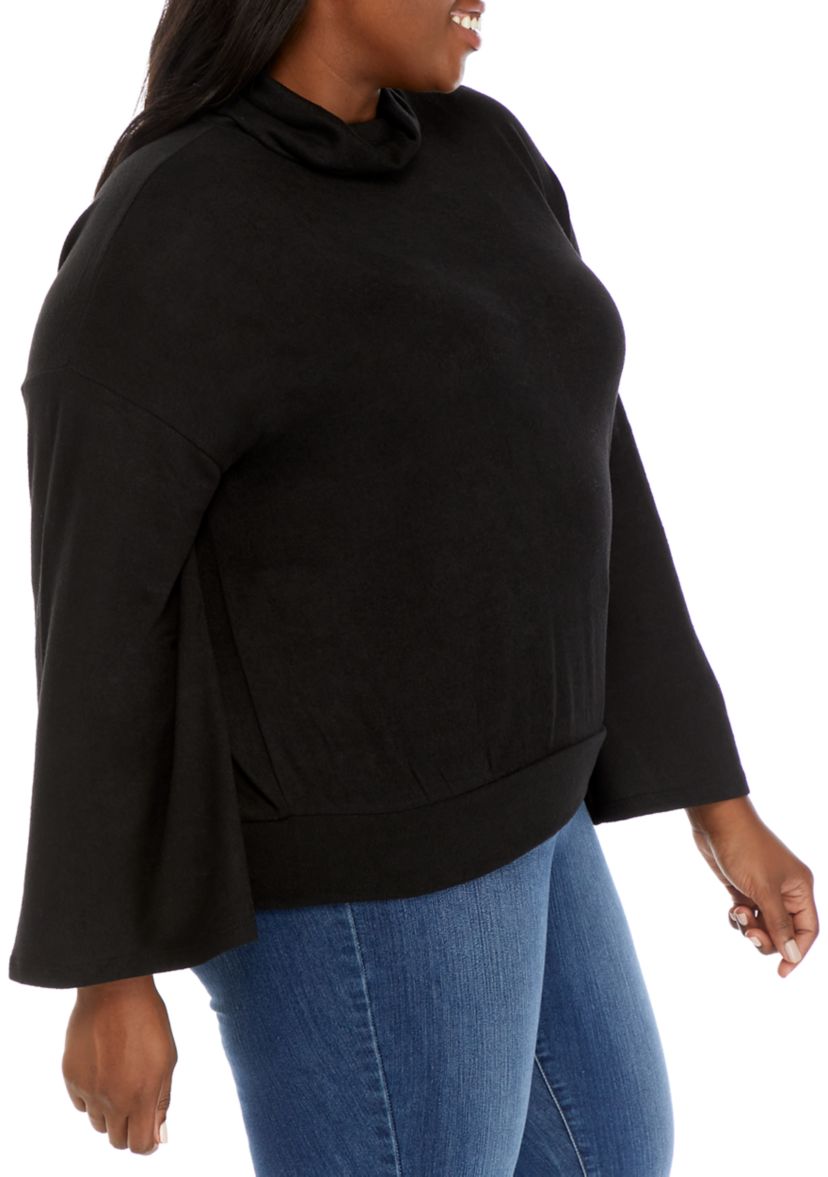 Plus Size Hacci Bell Sleeve Banded Bottom Top 
