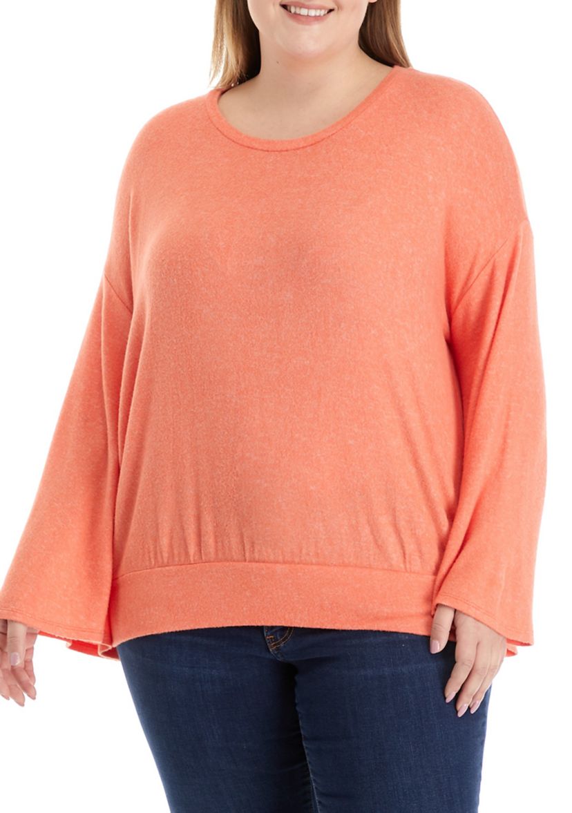 Plus Size Hacci Bell Sleeve Banded Bottom Top 