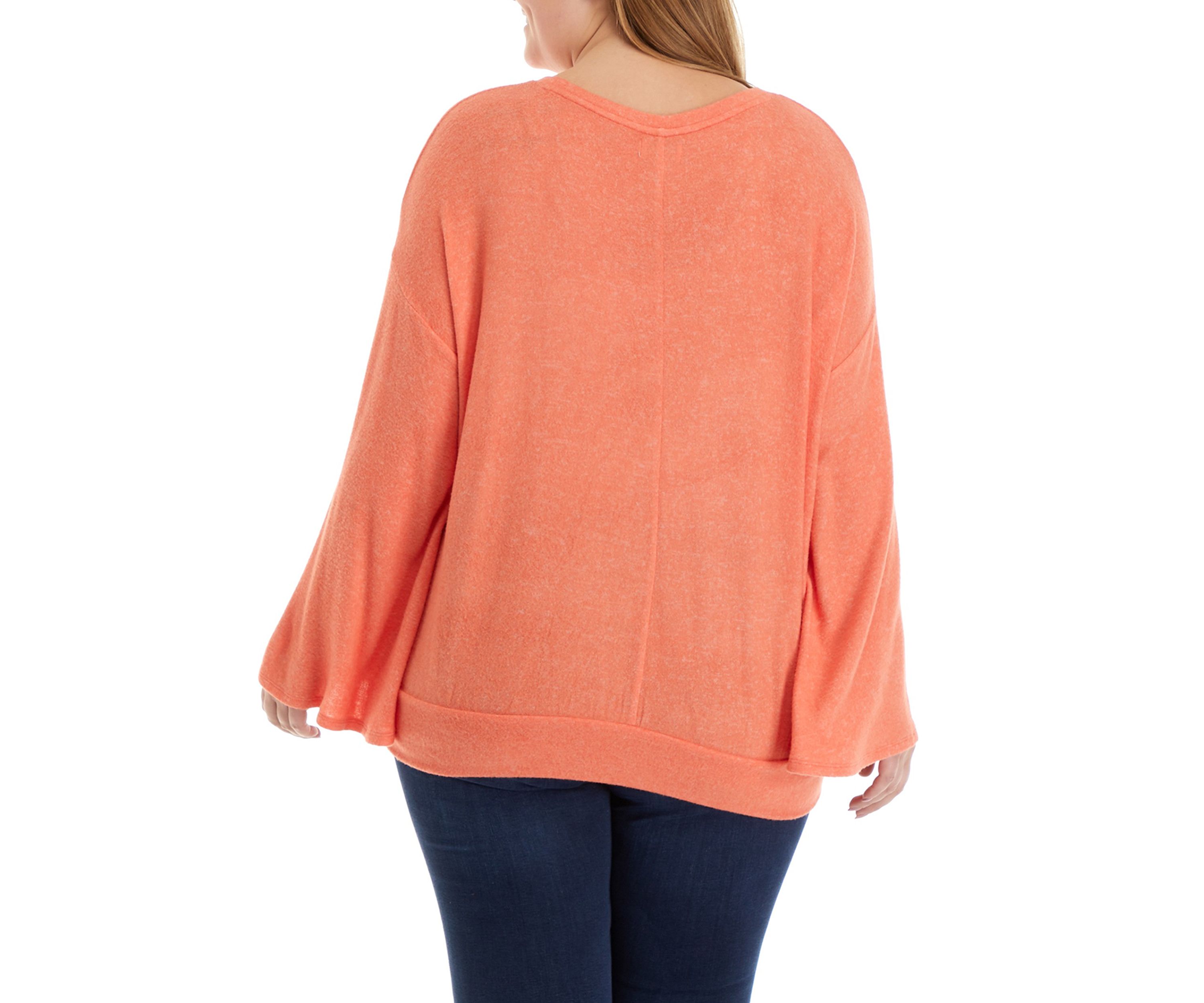 Plus Size Hacci Bell Sleeve Banded Bottom Top 
