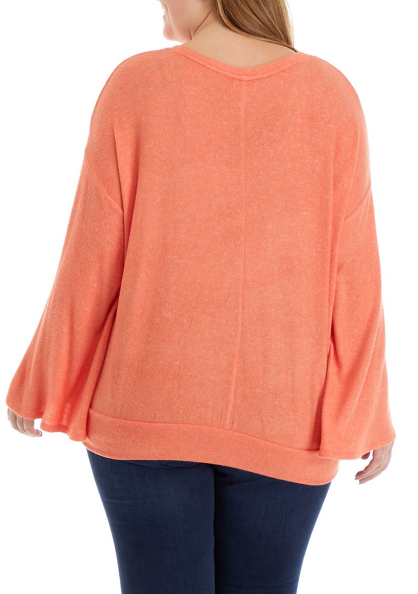 Plus Size Hacci Bell Sleeve Banded Bottom Top 