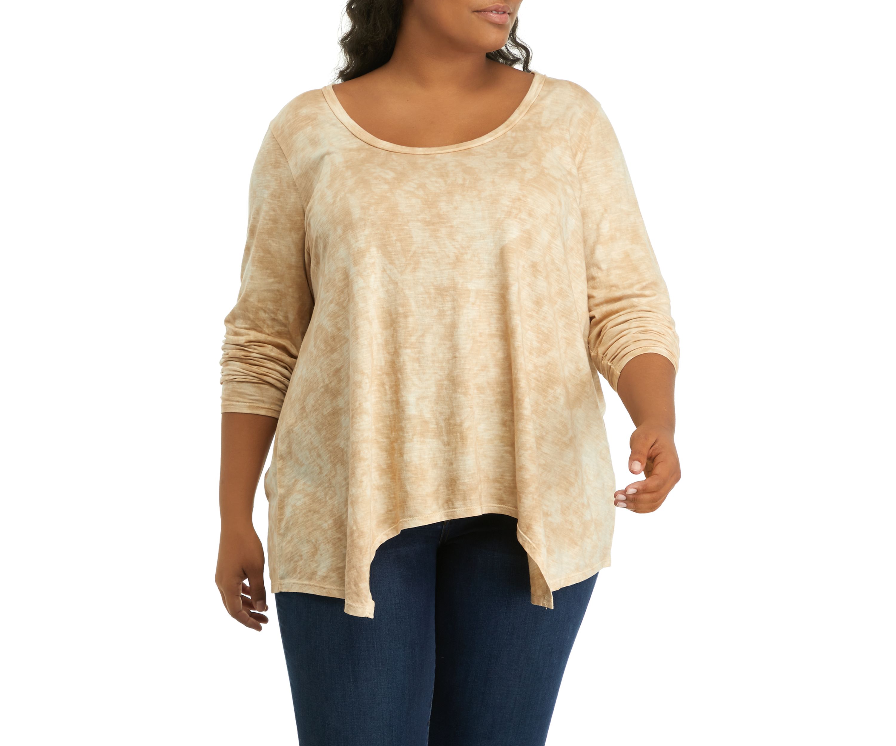 Plus Size Hacci Drop Shoulder Printed Top 