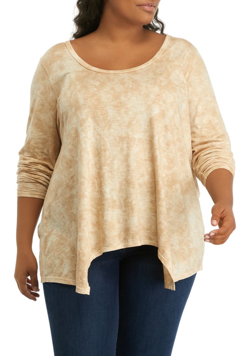 Plus Size Hacci Drop Shoulder Printed Top 