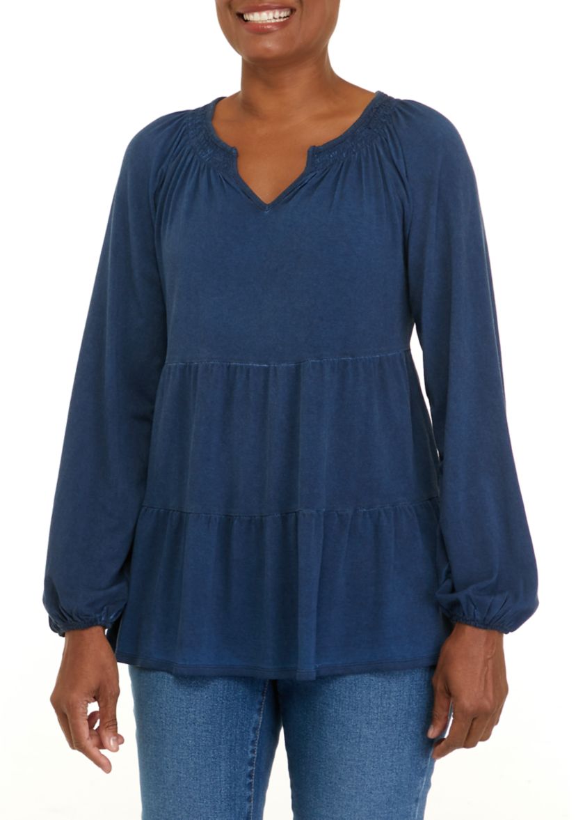 Womens Long Sleeve Julianna Crepe Notch Neck Tunic	Shirt