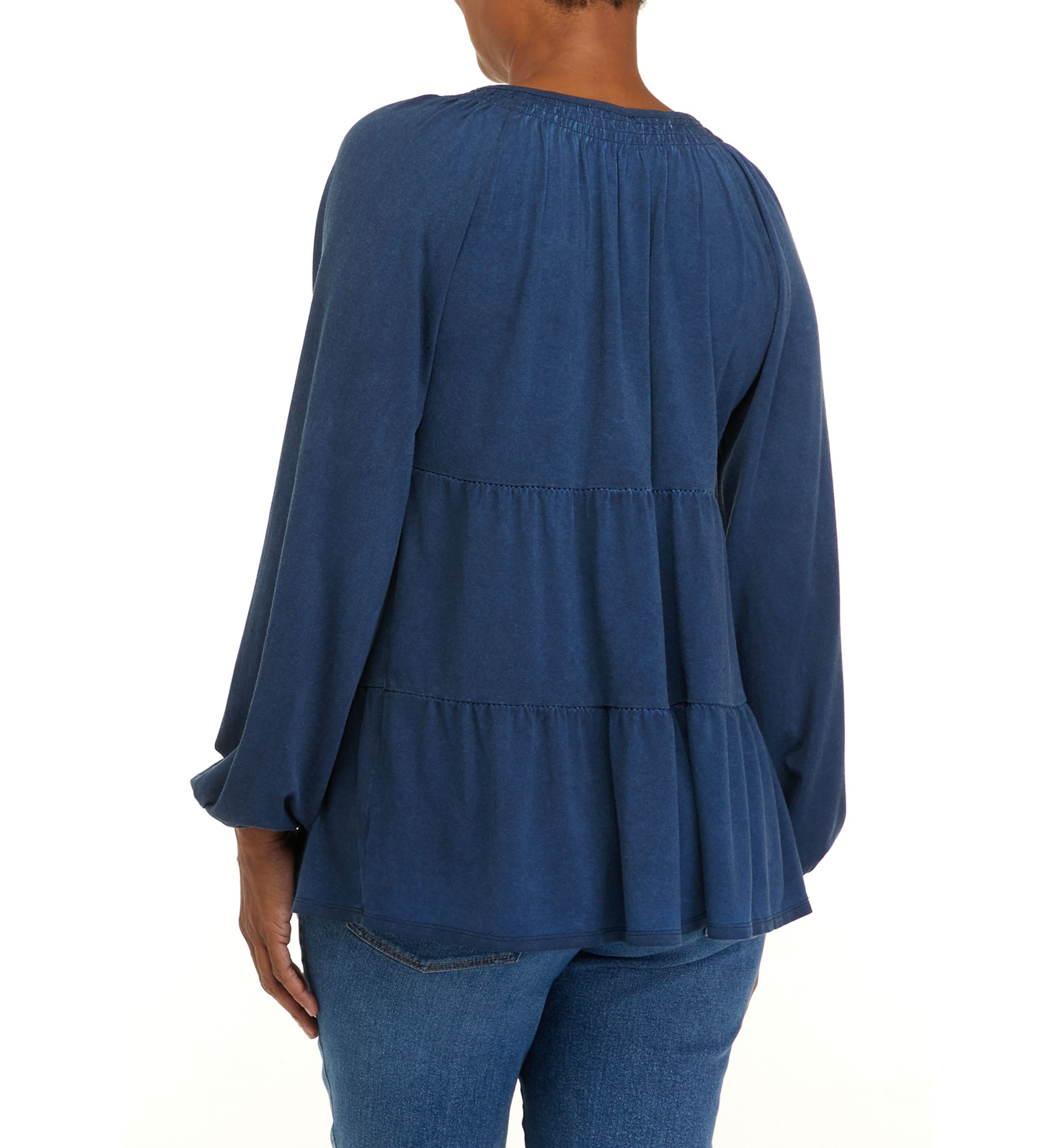 Womens Long Sleeve Julianna Crepe Notch Neck Tunic	Shirt