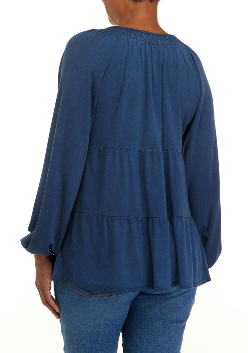 Womens Long Sleeve Julianna Crepe Notch Neck Tunic	Shirt