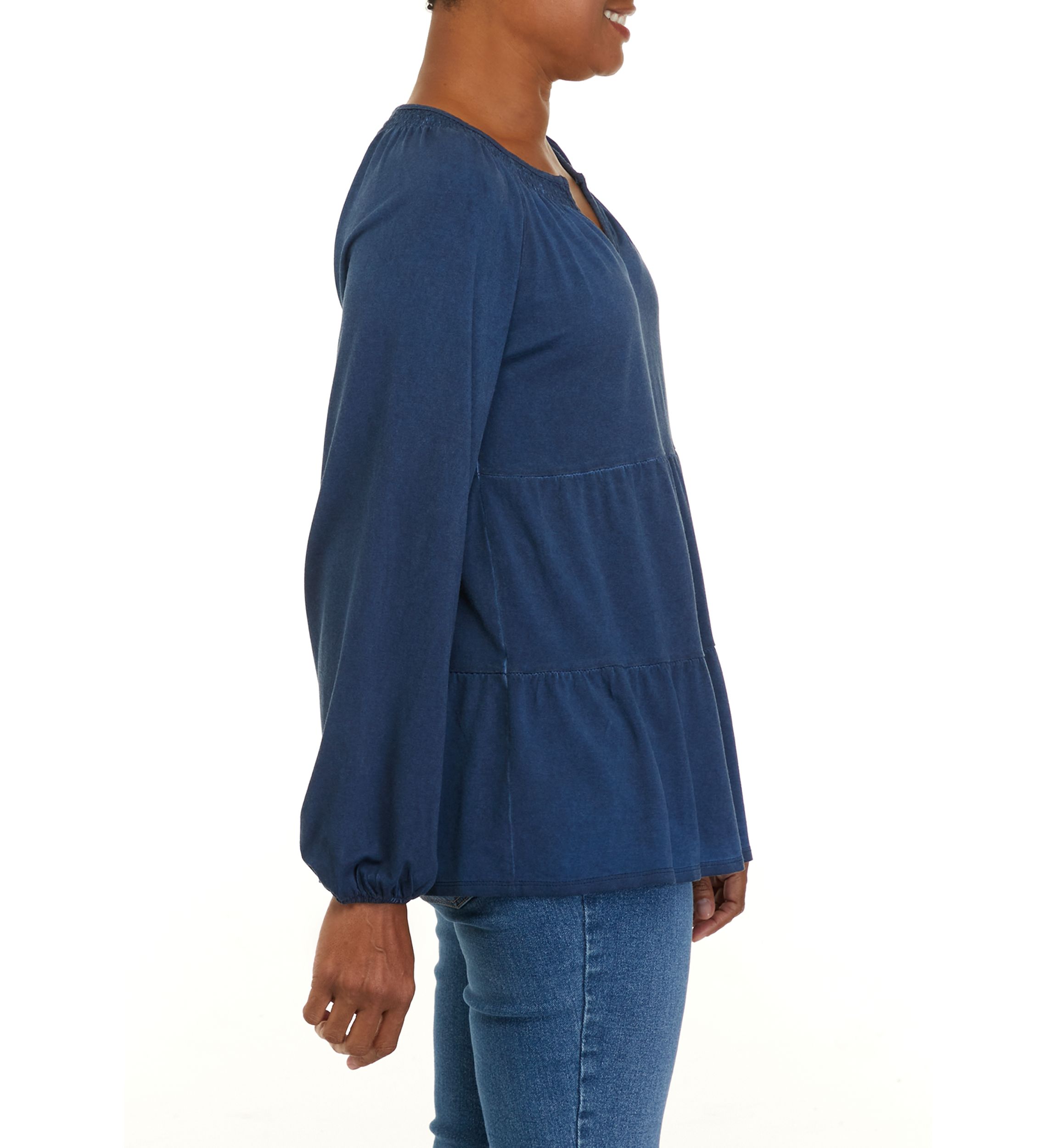 Womens Long Sleeve Julianna Crepe Notch Neck Tunic	Shirt