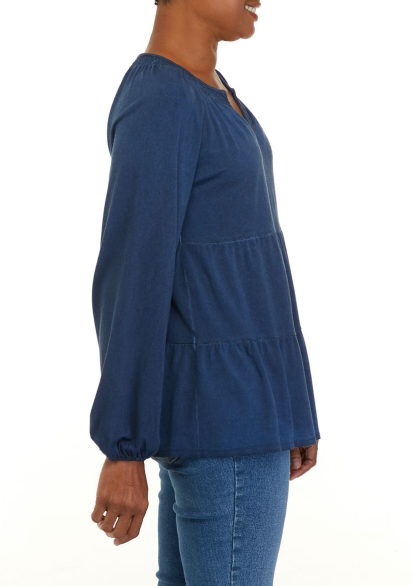 Womens Long Sleeve Julianna Crepe Notch Neck Tunic	Shirt