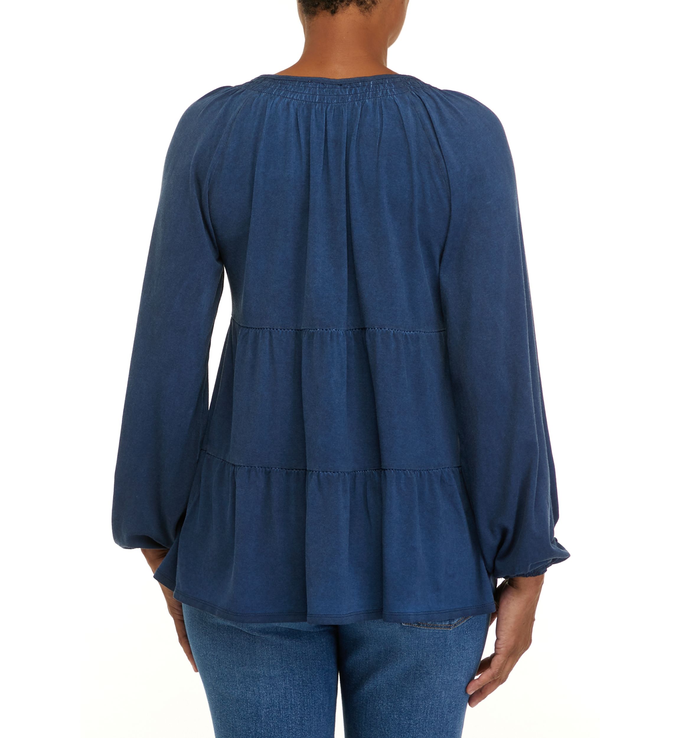 Petite  Long Sleeve Julianna Crepe Notch Neck Tunic Shirt 