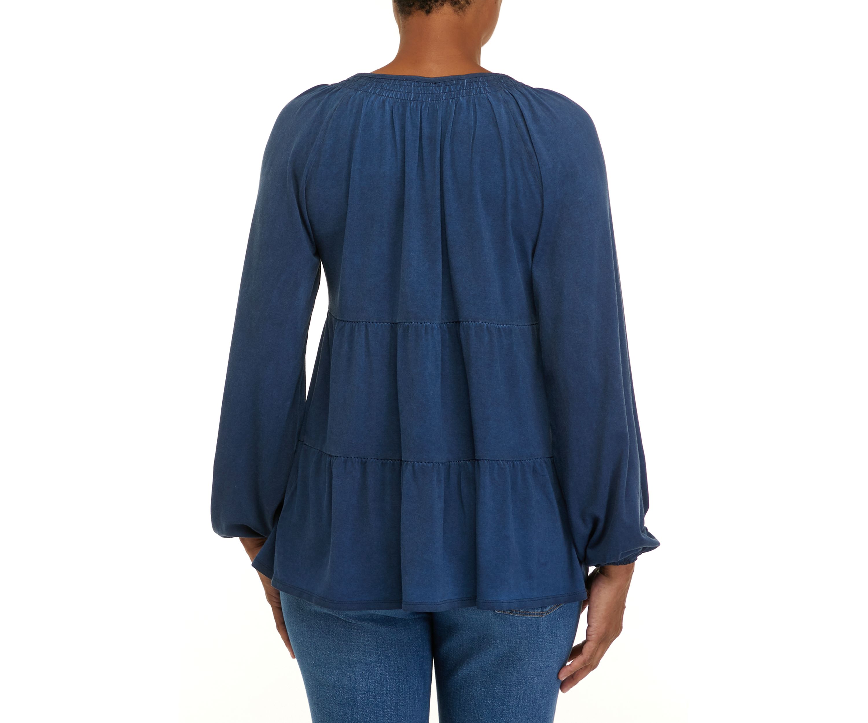 Petite  Long Sleeve Julianna Crepe Notch Neck Tunic Shirt 