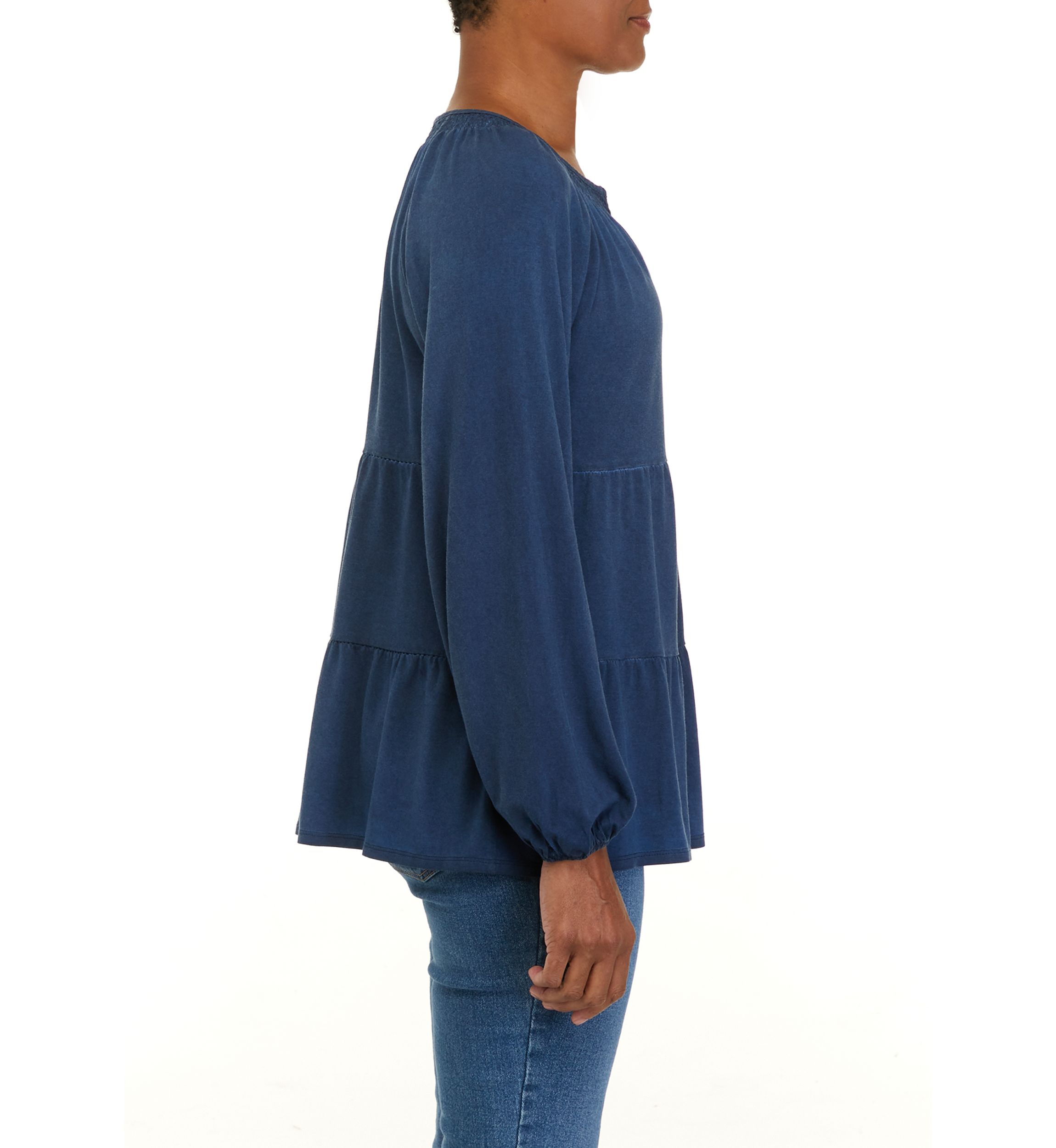 Petite  Long Sleeve Julianna Crepe Notch Neck Tunic Shirt 
