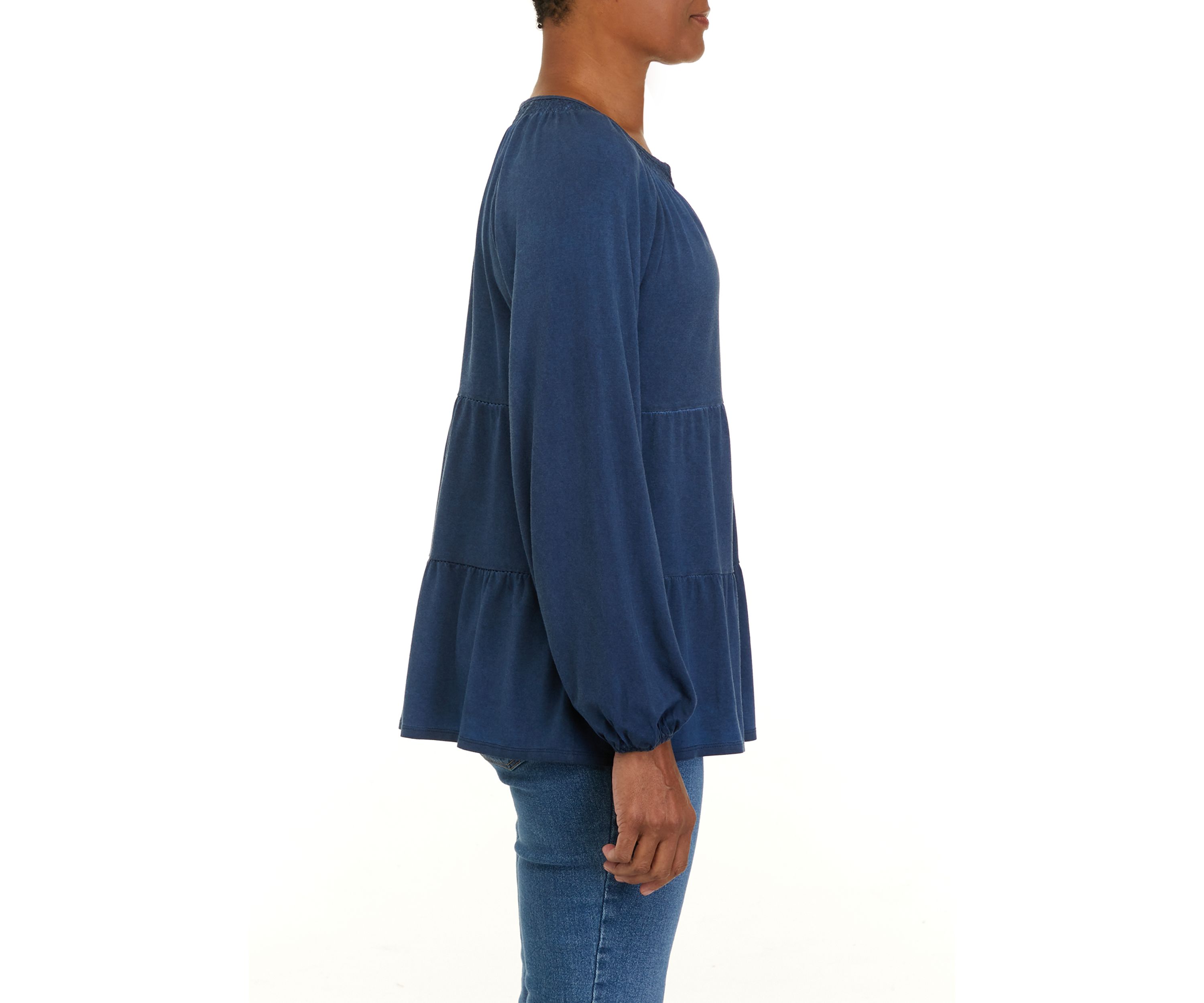 Petite  Long Sleeve Julianna Crepe Notch Neck Tunic Shirt 