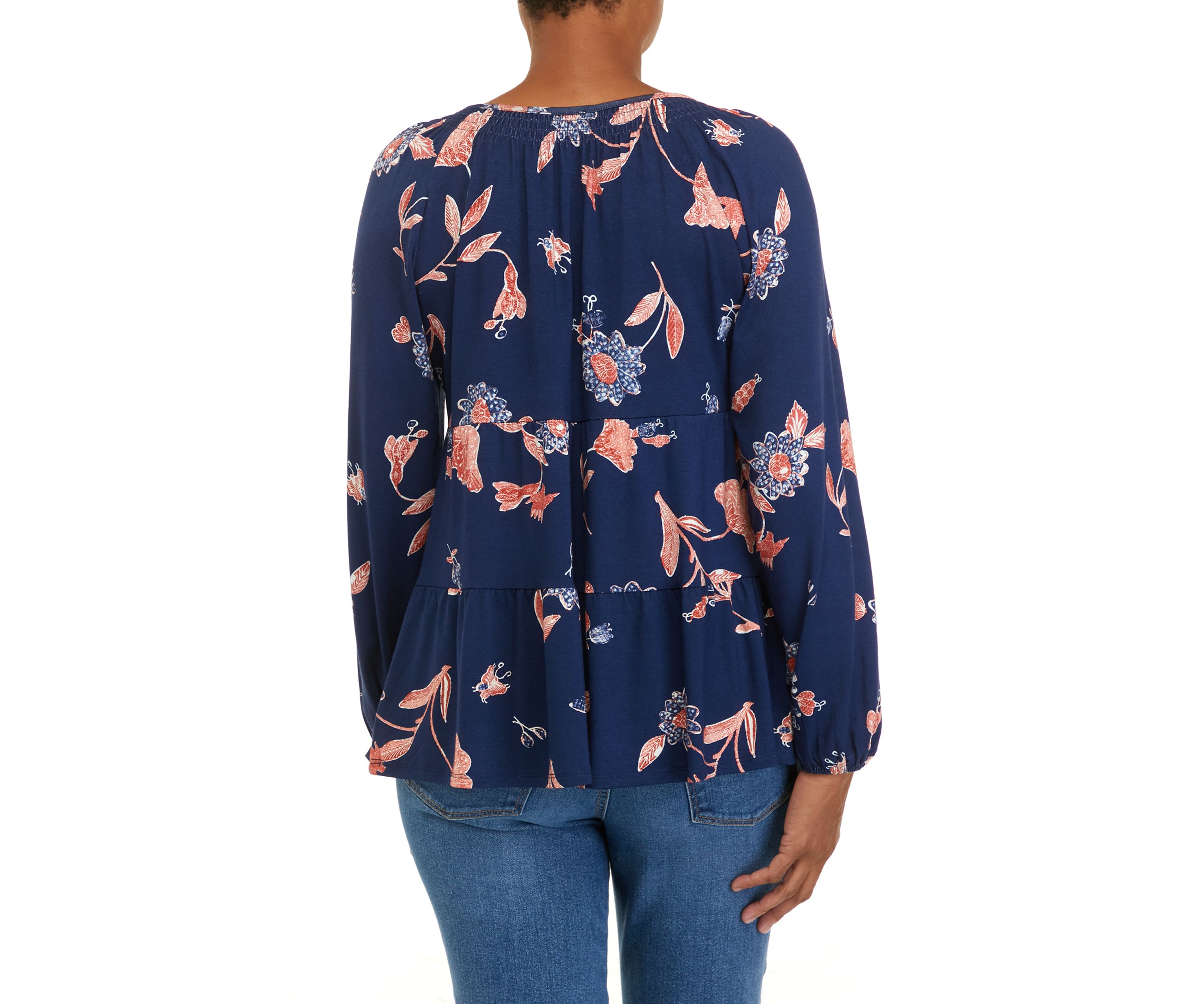 Petite  Long Sleeve Julianna Crepe Notch Neck Tunic Shirt 