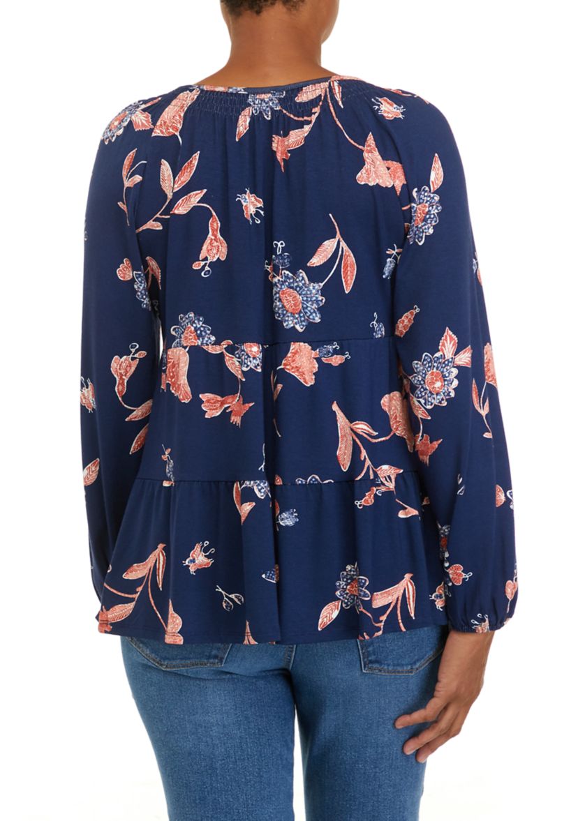 Petite  Long Sleeve Julianna Crepe Notch Neck Tunic Shirt 