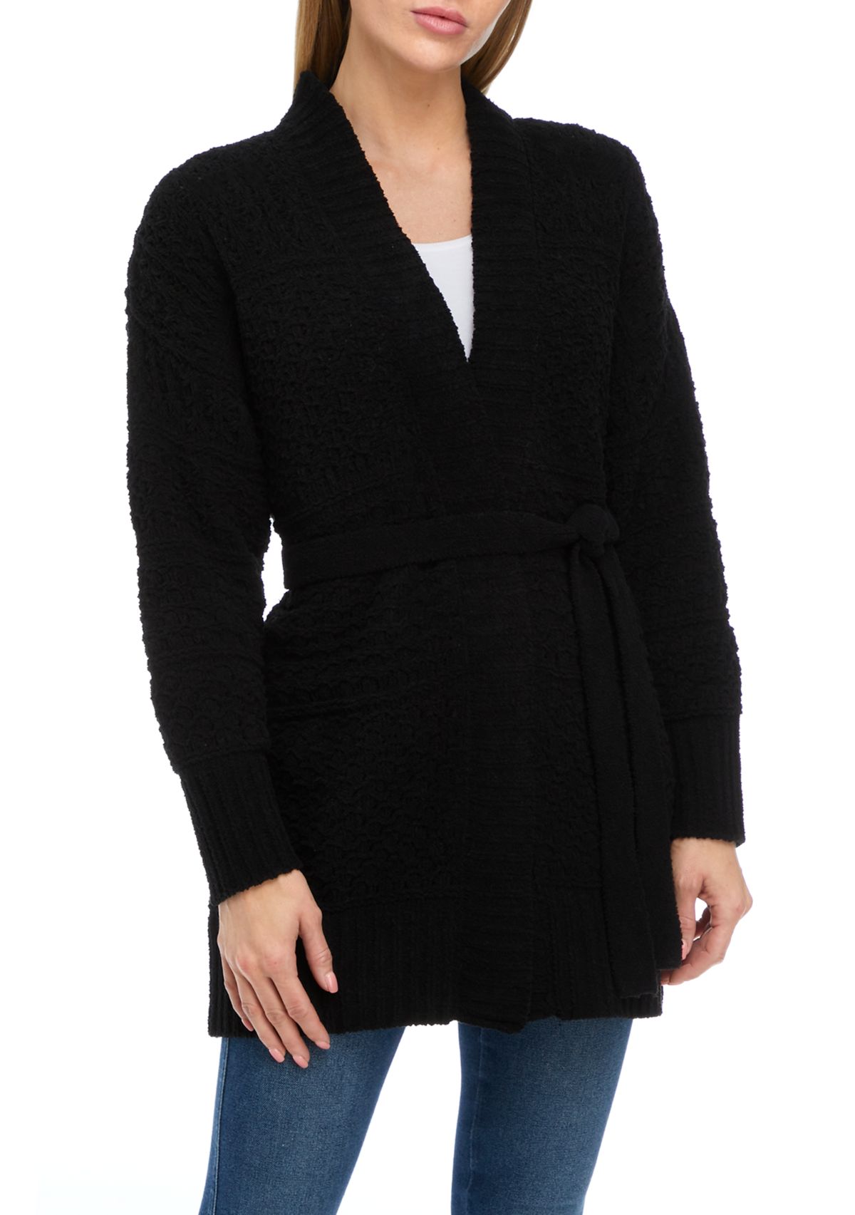 Womens Chenille Belted Cardigan