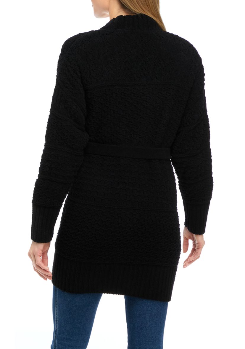 Womens Chenille Belted Cardigan