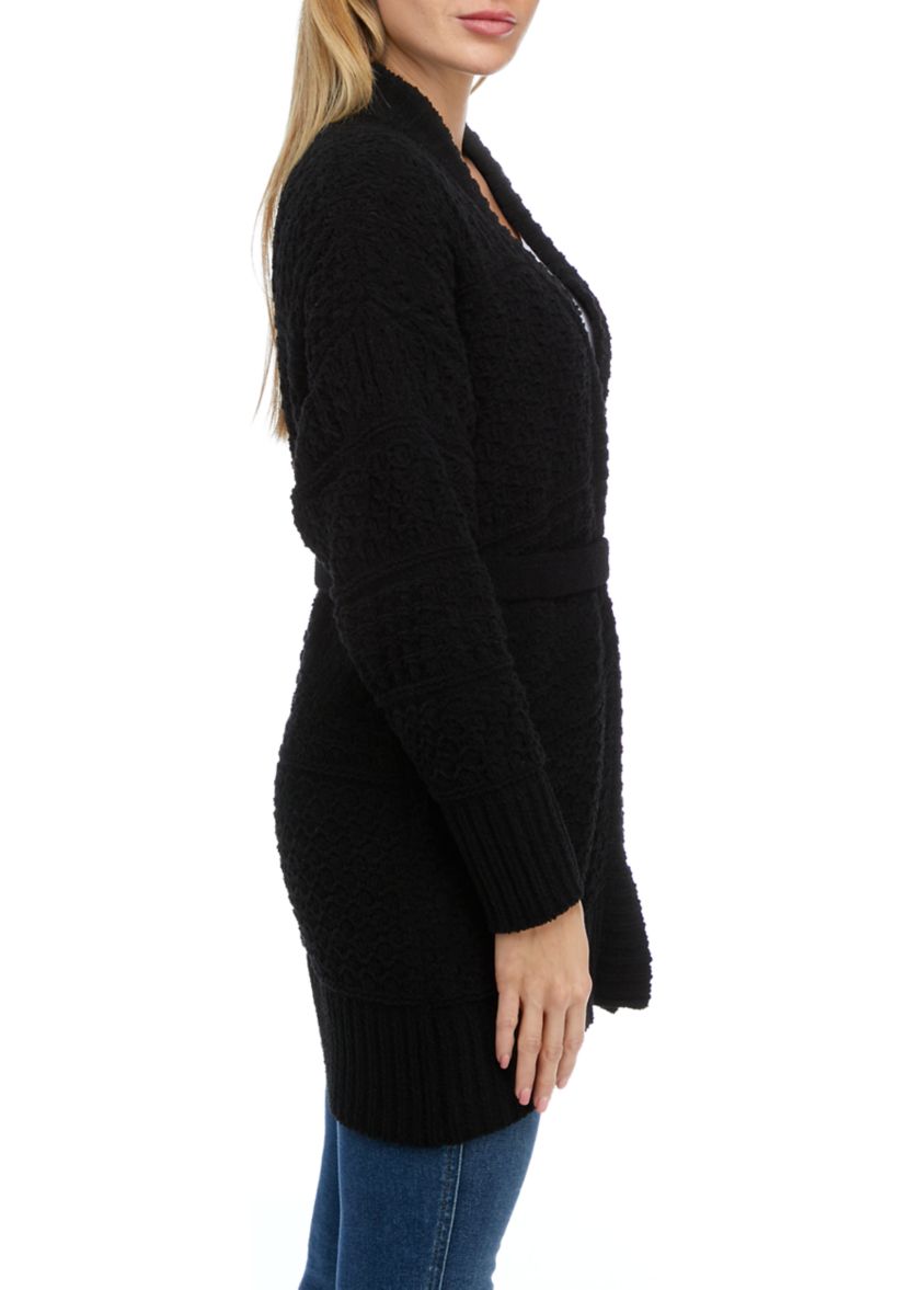 Womens Chenille Belted Cardigan