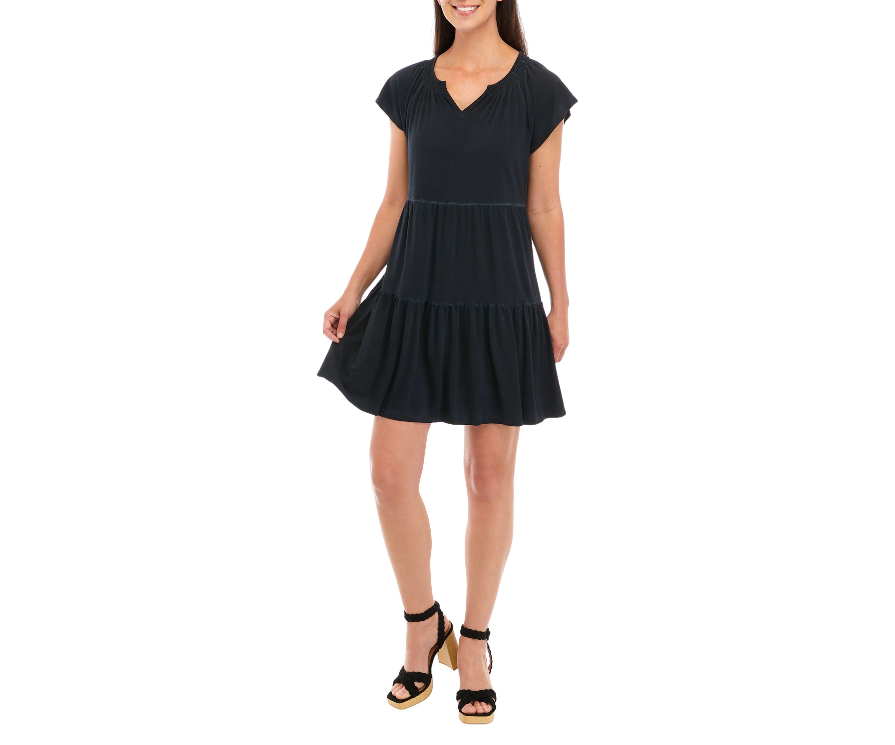Womens Tiered Flutter Sleeve Dress