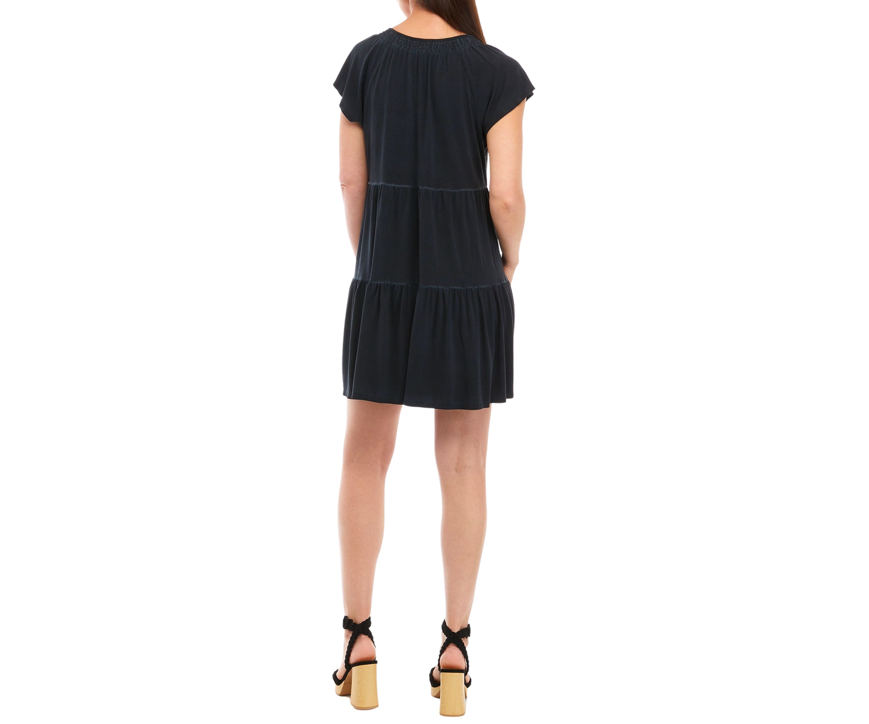 Womens Tiered Flutter Sleeve Dress