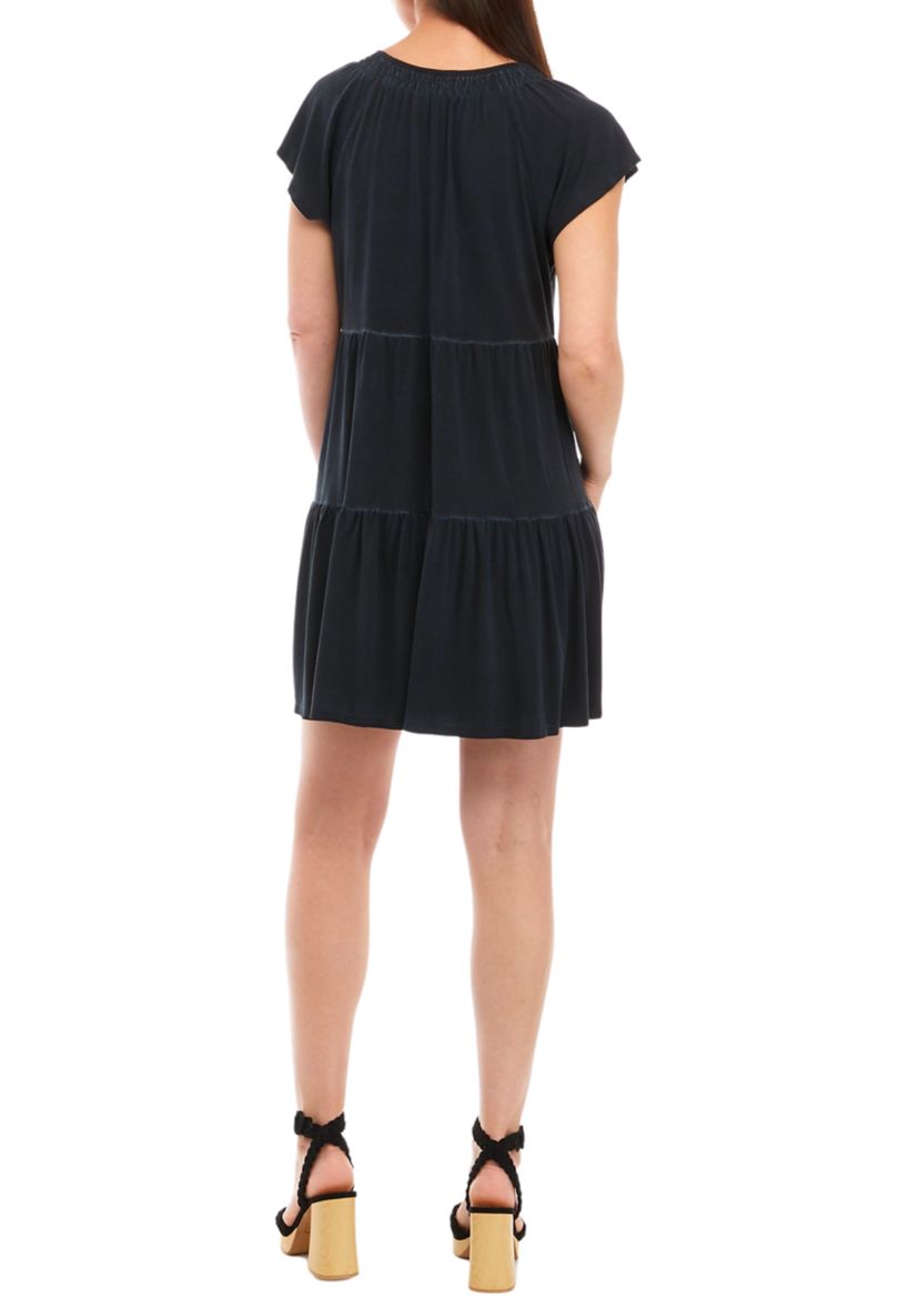 Womens Tiered Flutter Sleeve Dress