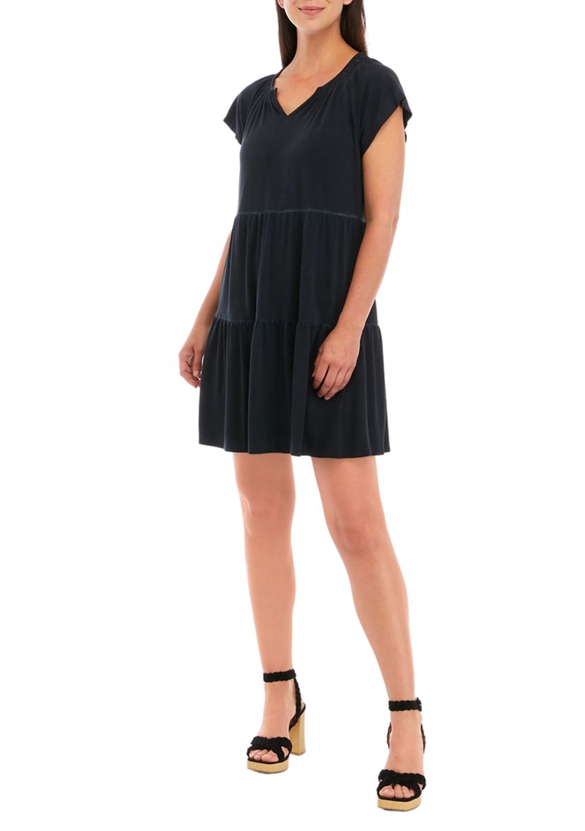 Petite Tiered Flutter Sleeve Dress