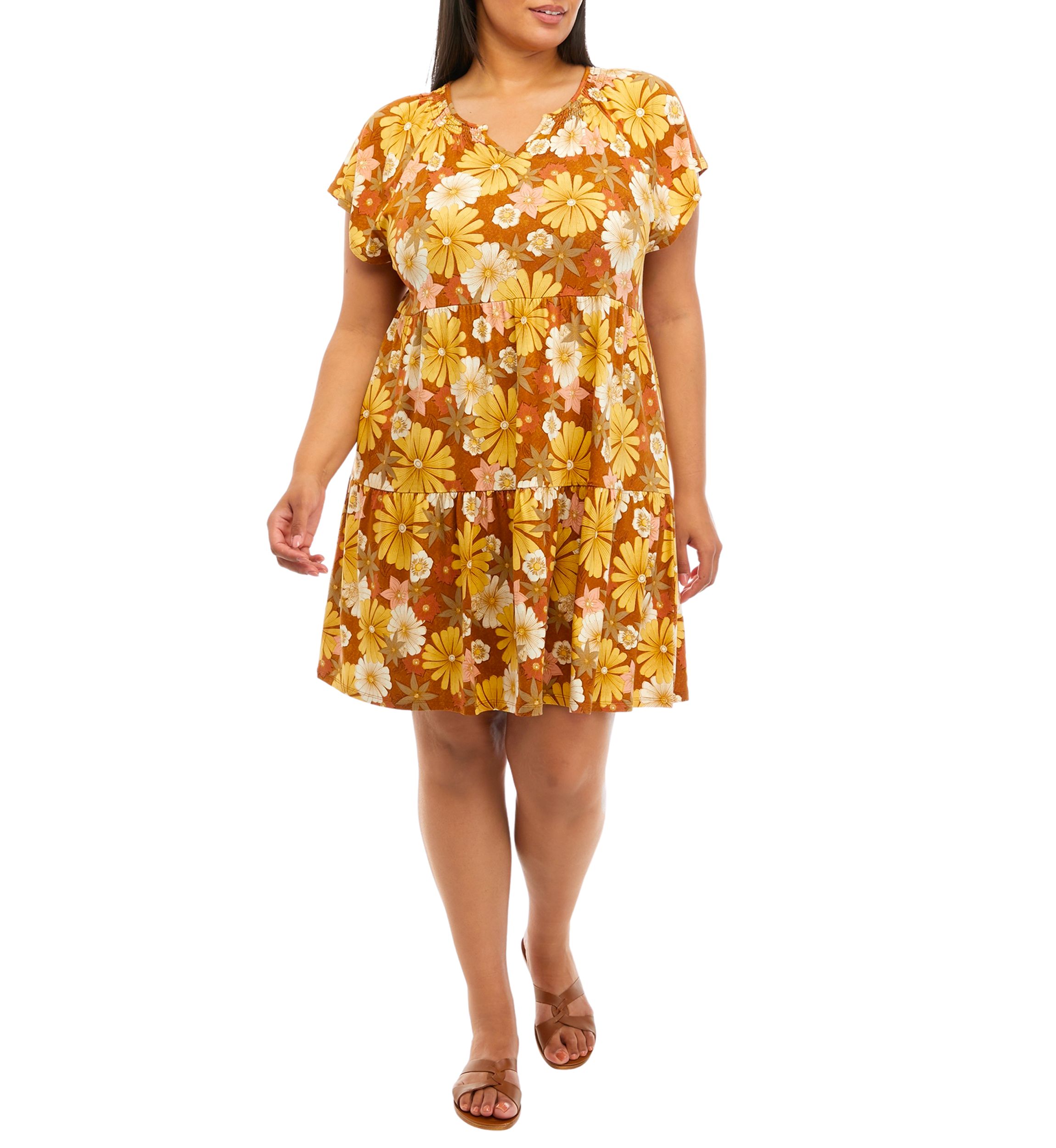Plus Size Tiered Printed Dress