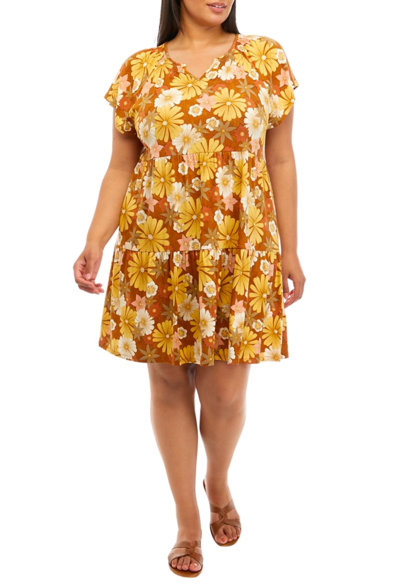 Plus Size Tiered Printed Dress