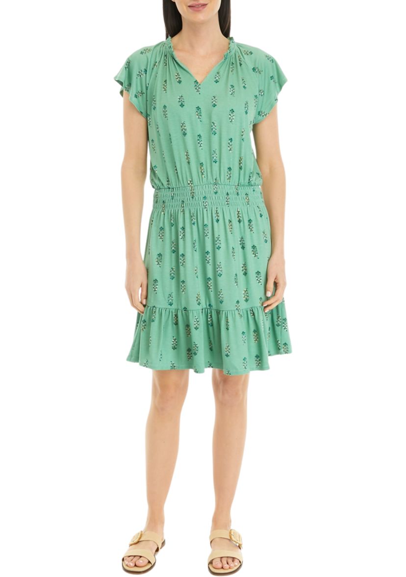 Petite Smocked Waist Printed Dress