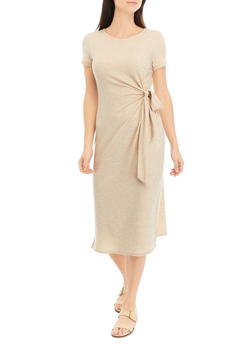 Womens Short Sleeve Baby Terry Tie Waist Midi Dress