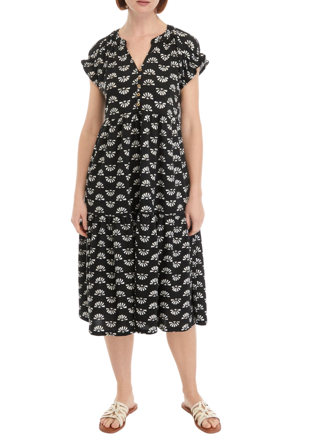 Womens Button Front Midi Dress