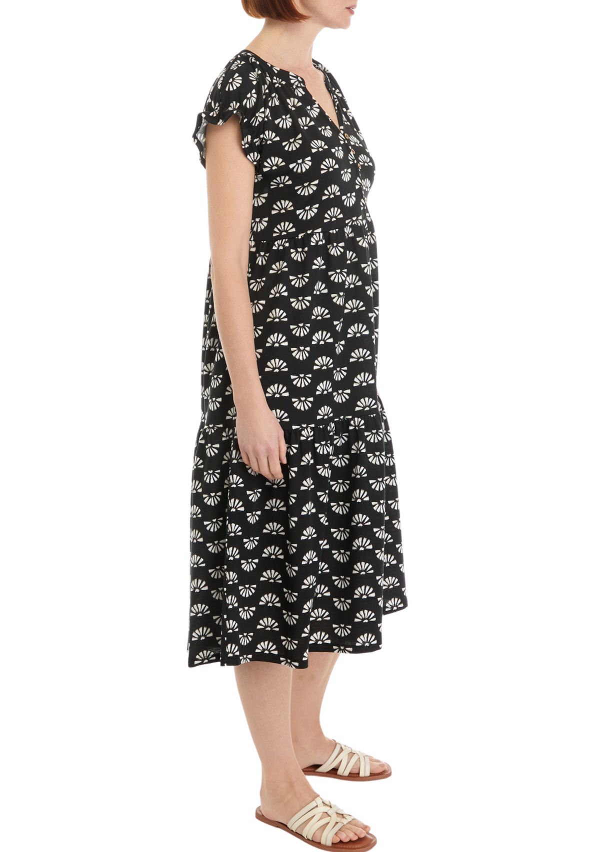 Womens Button Front Midi Dress