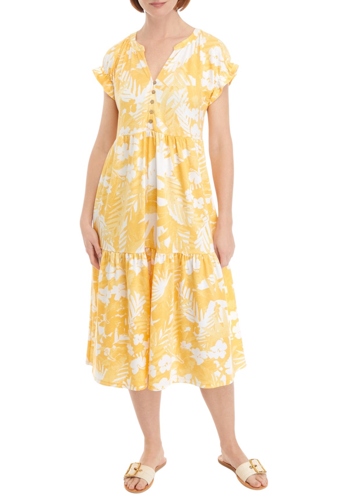 Petite Printed Button Front Dress