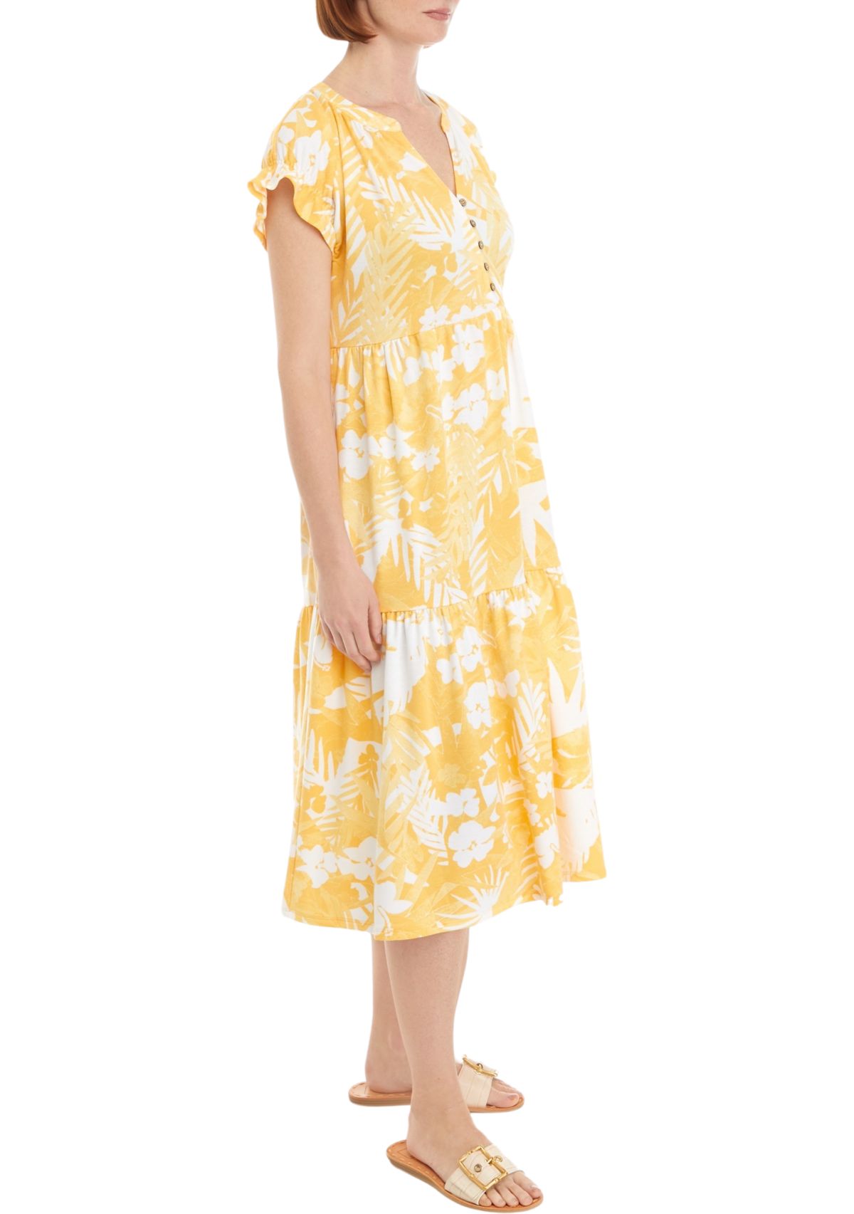 Petite Printed Button Front Dress