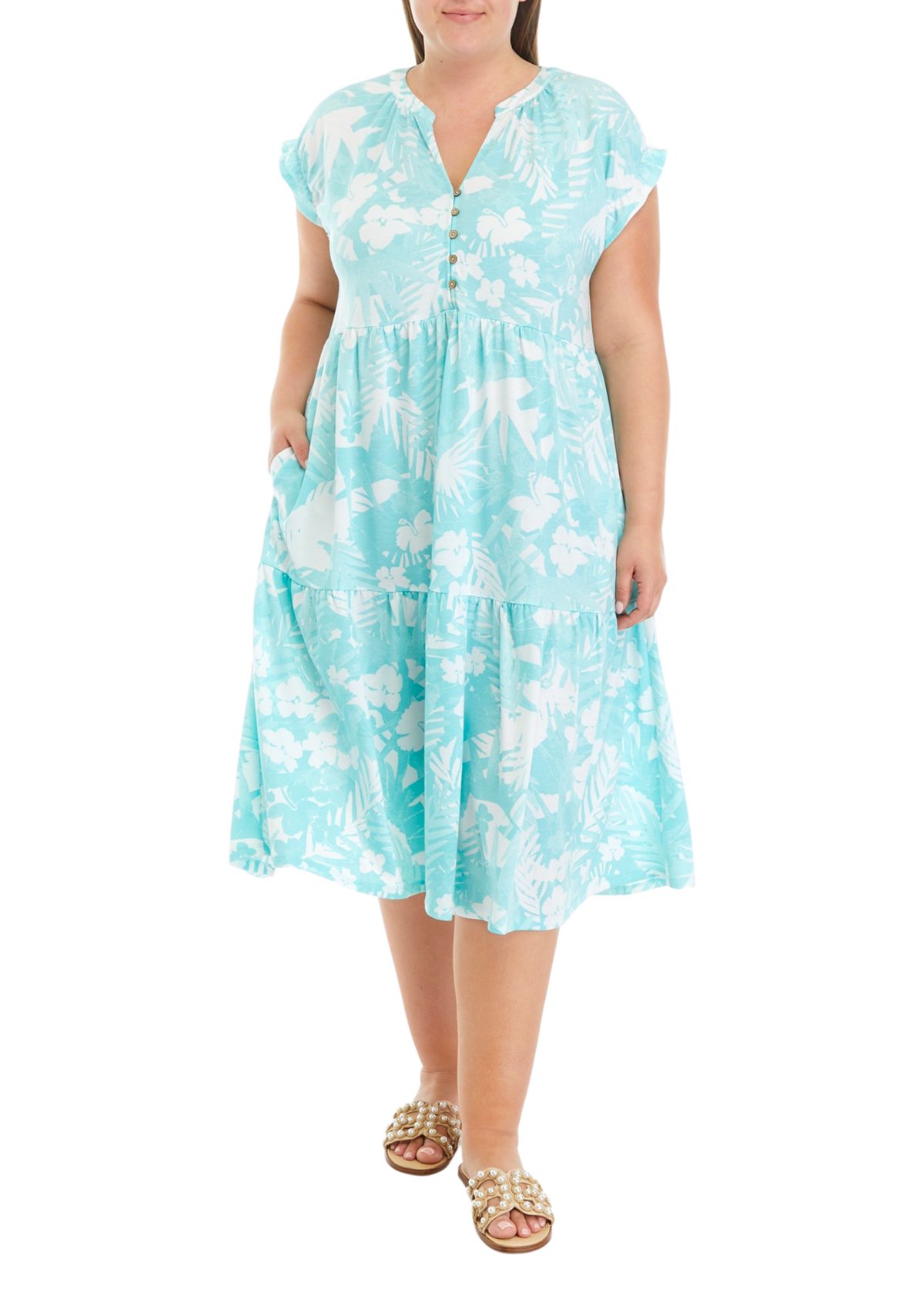 Plus Size Button Front Midi Dress