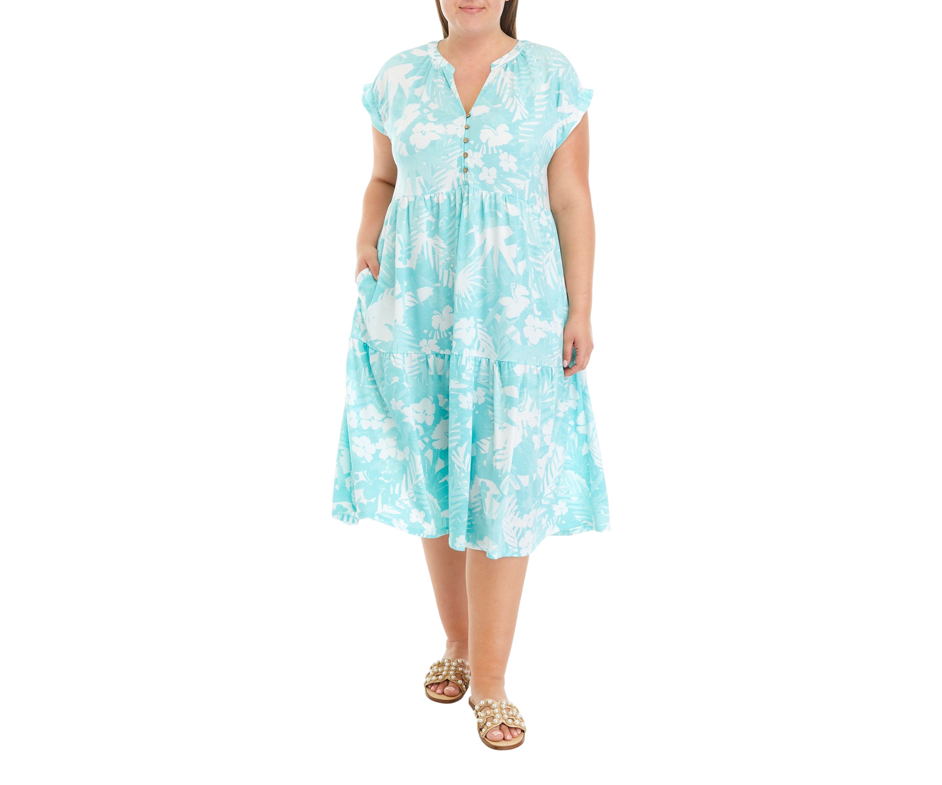 Plus Size Button Front Midi Dress