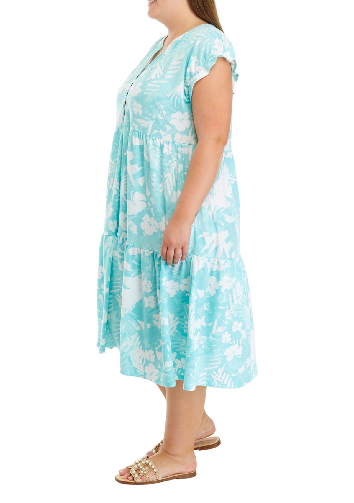 Plus Size Button Front Midi Dress