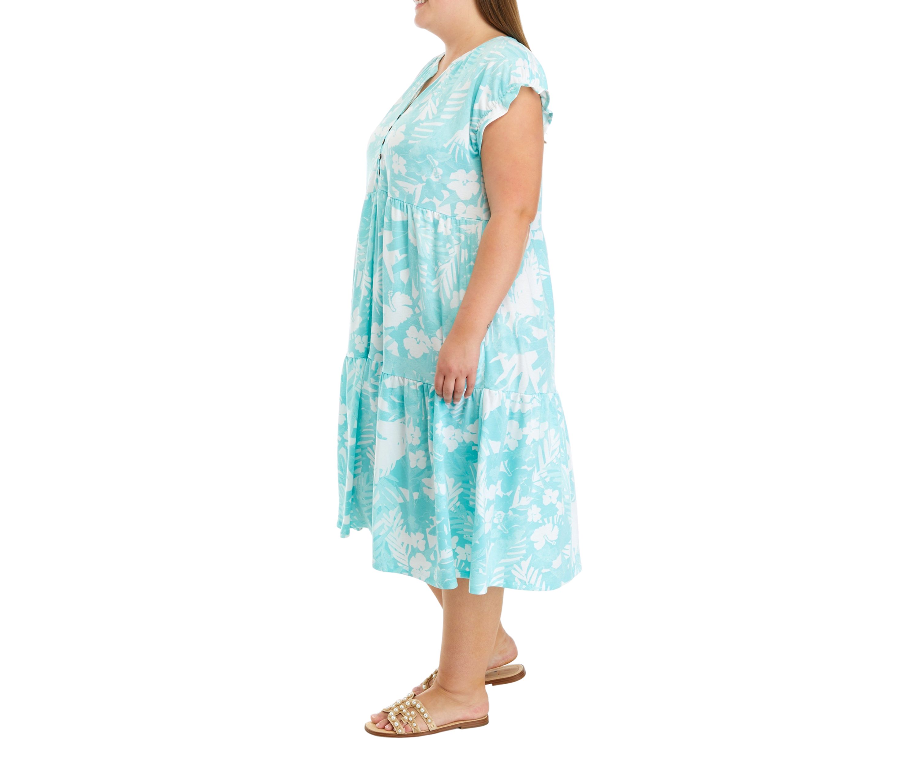 Plus Size Button Front Midi Dress