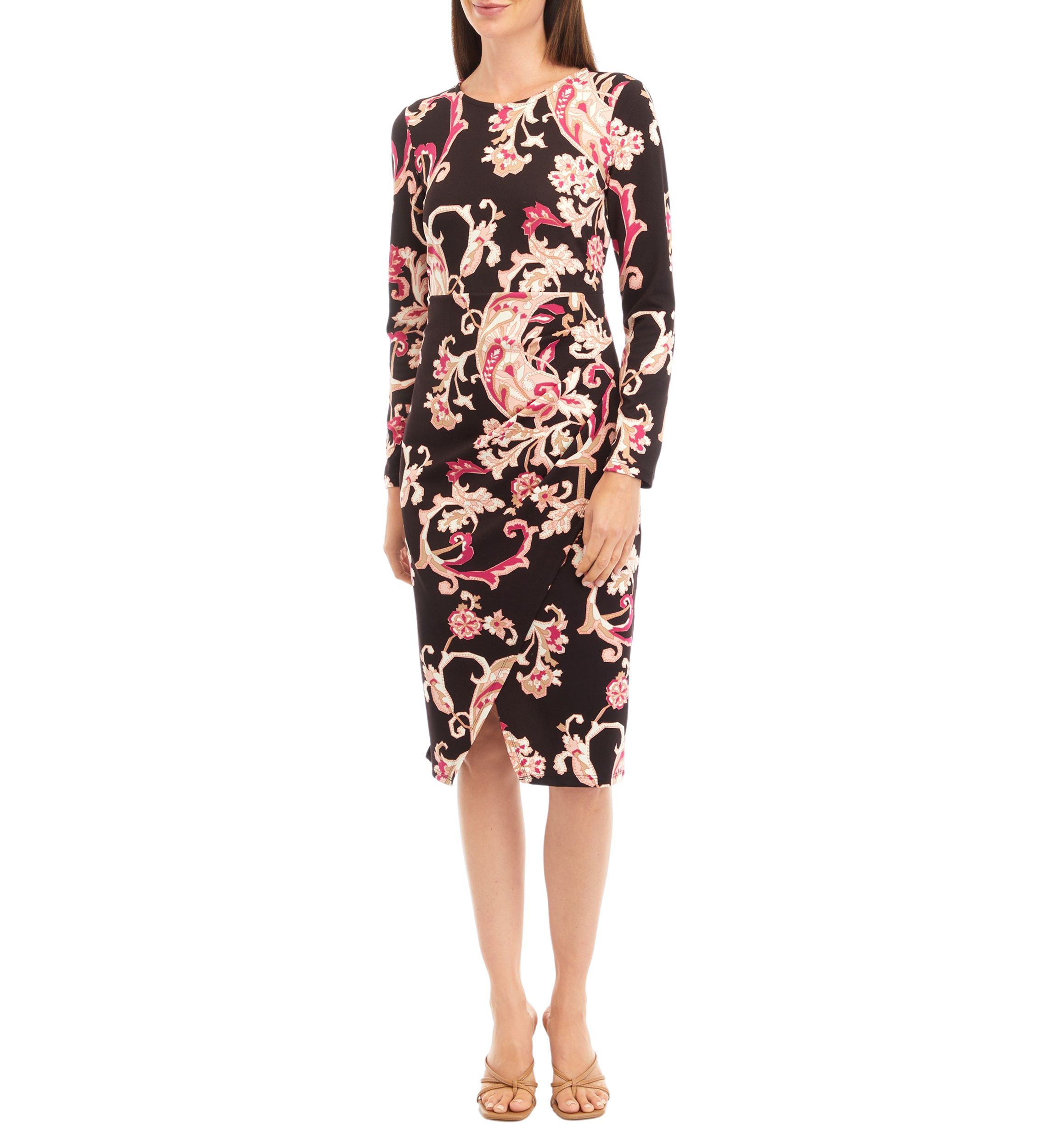 Womens Long Sleeve Floral Tulip Hem Midi Dress