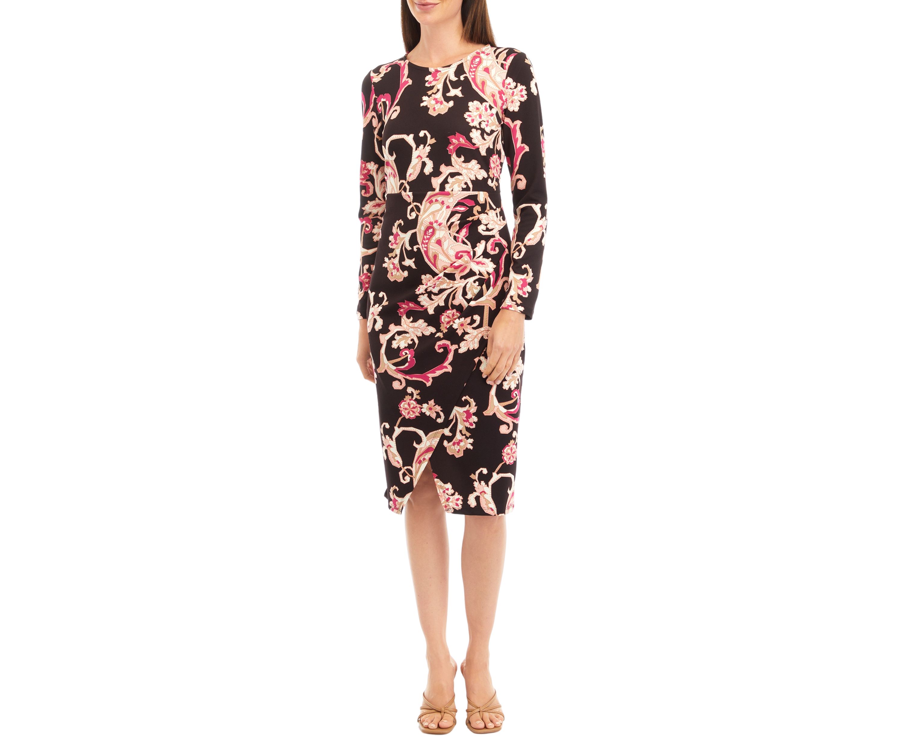 Womens Long Sleeve Floral Tulip Hem Midi Dress