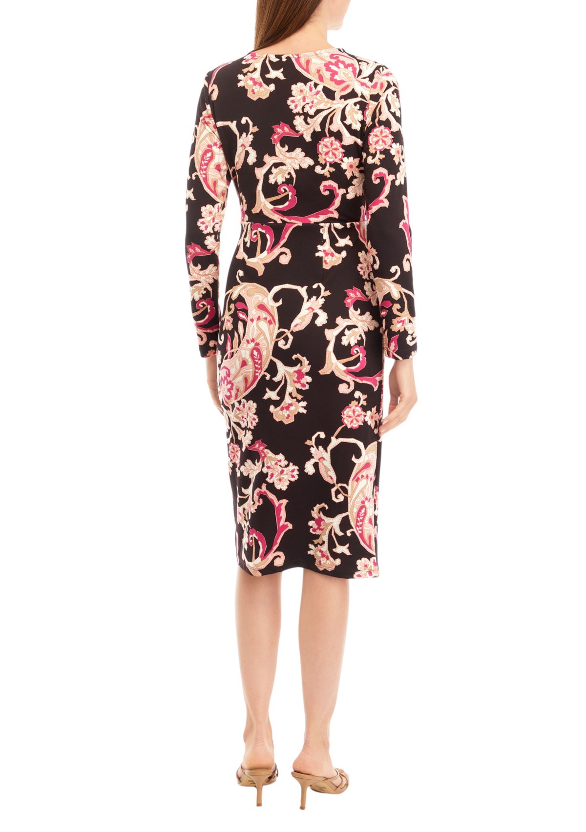 Womens Long Sleeve Floral Tulip Hem Midi Dress