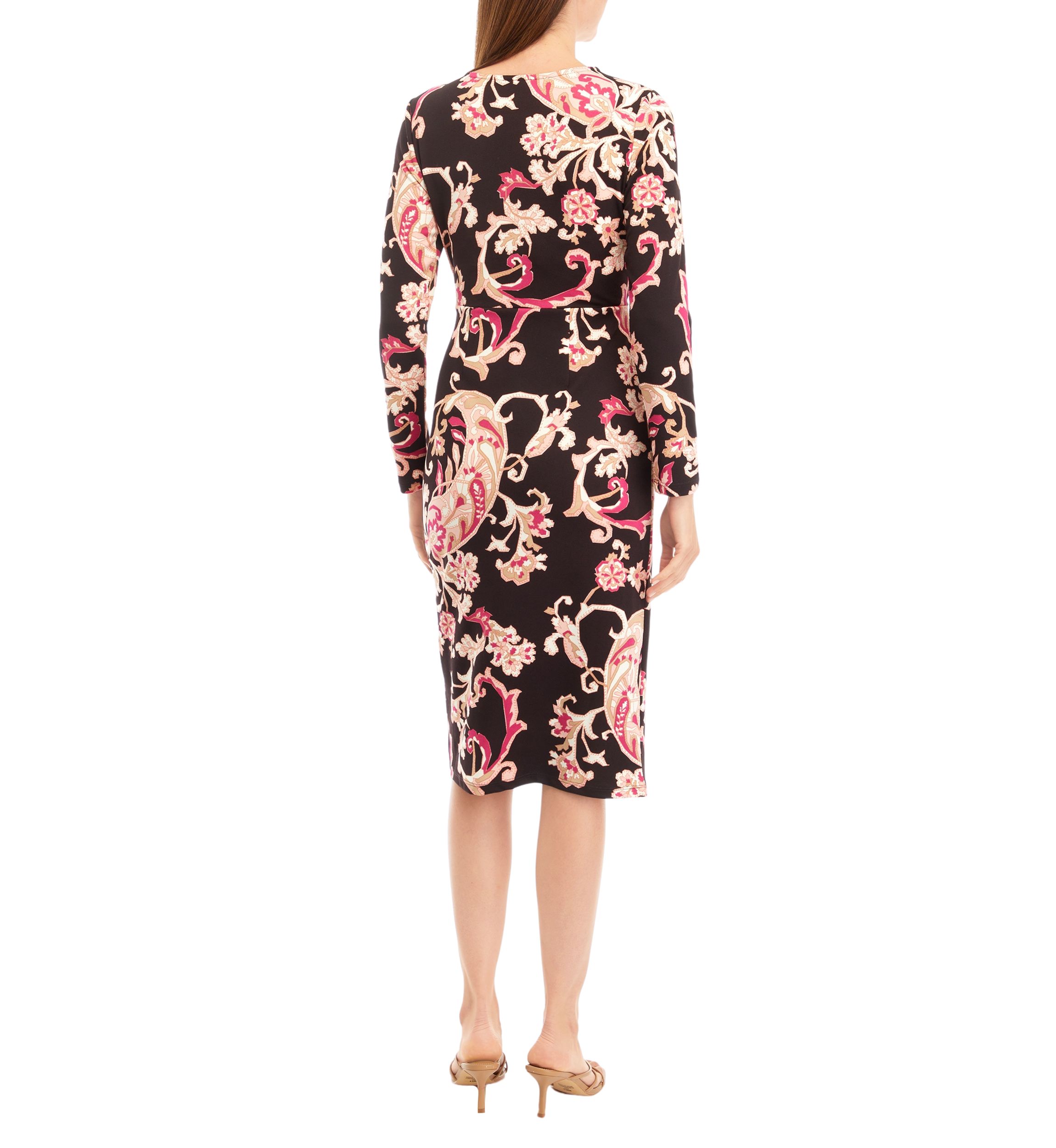 Womens Long Sleeve Floral Tulip Hem Midi Dress